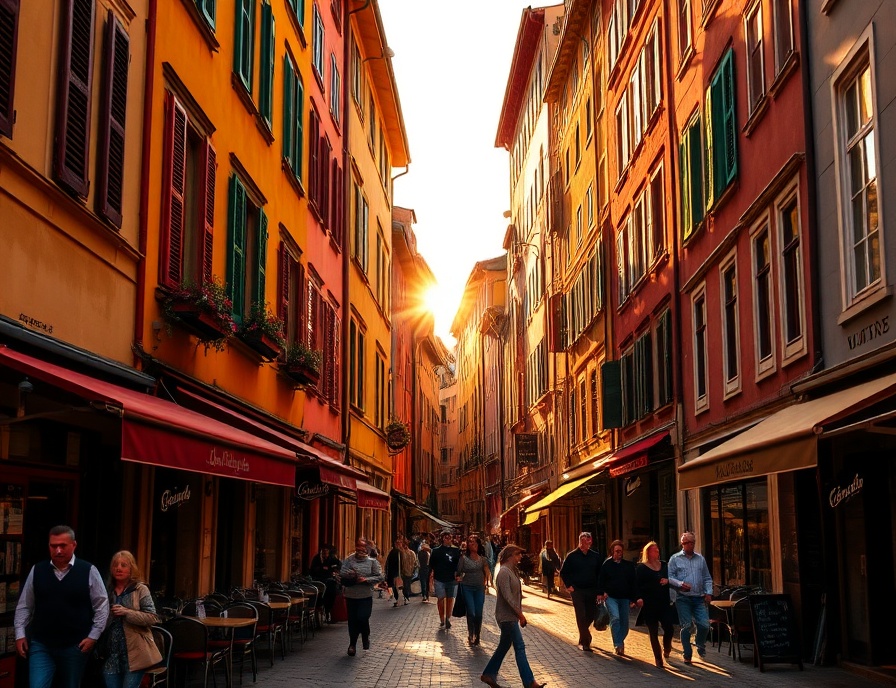 Ciudad europea al atardecer