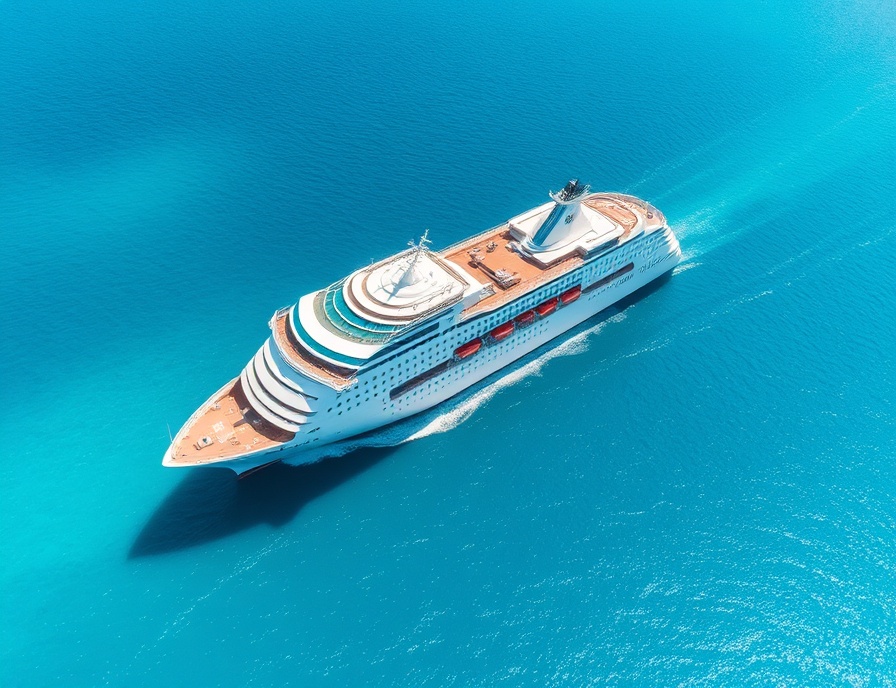 Crucero navegando en aguas turquesa al atardecer