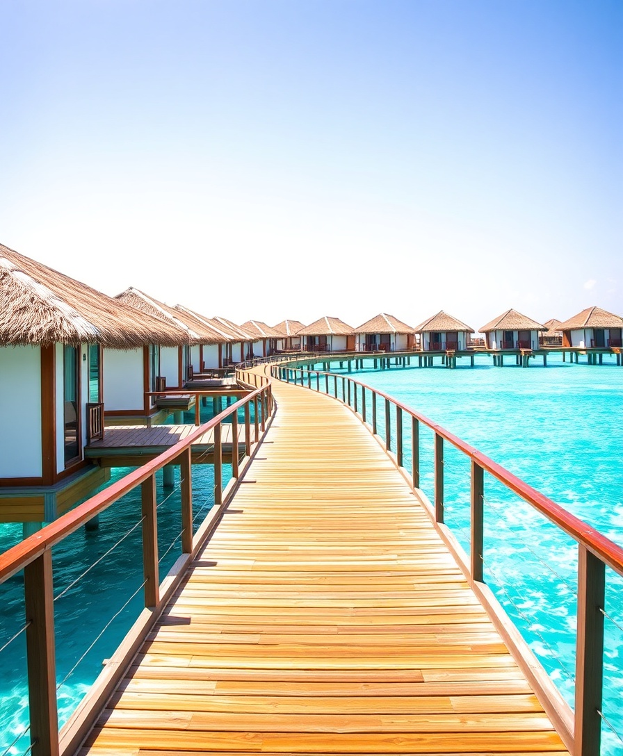 Bungalows sobre el agua en un destino paradisíaco